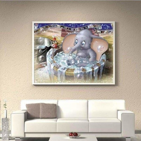 Volledige boor - 5D DIY Diamond Painting Kits Cute Cartoon Elephant Bath