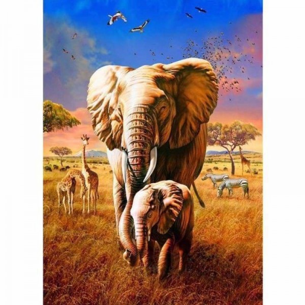 Volledige boor - 5D DIY Diamond Painting Kits African Elephant Family