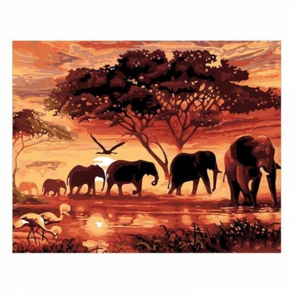 Schilderij olifanten kudde
