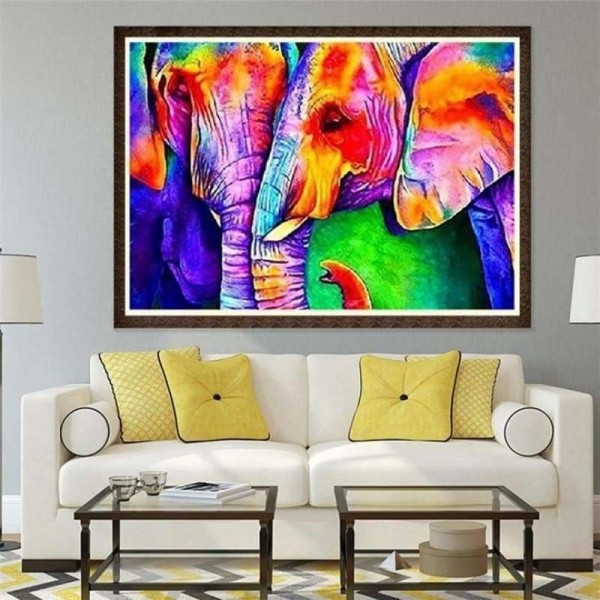 Volledige boor - 5D DIY Diamond Painting Kits Aquarel liefhebbende olifanten