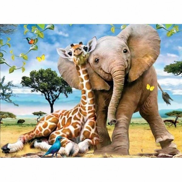 Giraffe en olifant - volledige boor diamant schilderij -