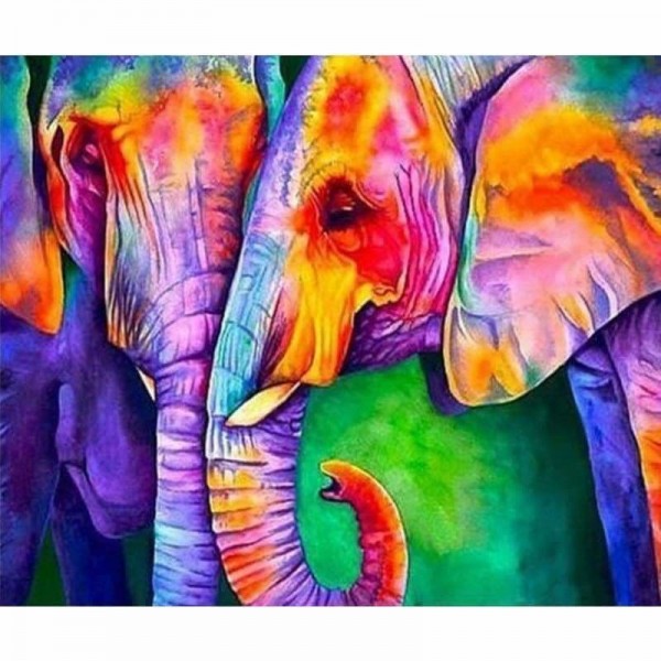 Kleurrijk paar olifanten - volledige boor diamant schilderij -