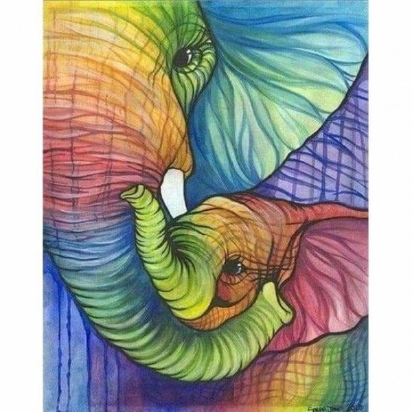 Regenboog gekleurde olifanten-Volledige boor diamant schilderij-