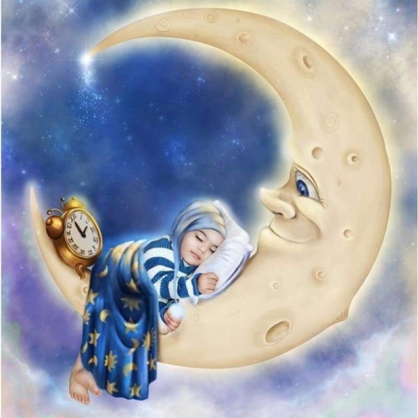 Volledige boor - 5D DIY Diamond Painting Kits Cartoon Dream Little Girl Sleeping on the Moon