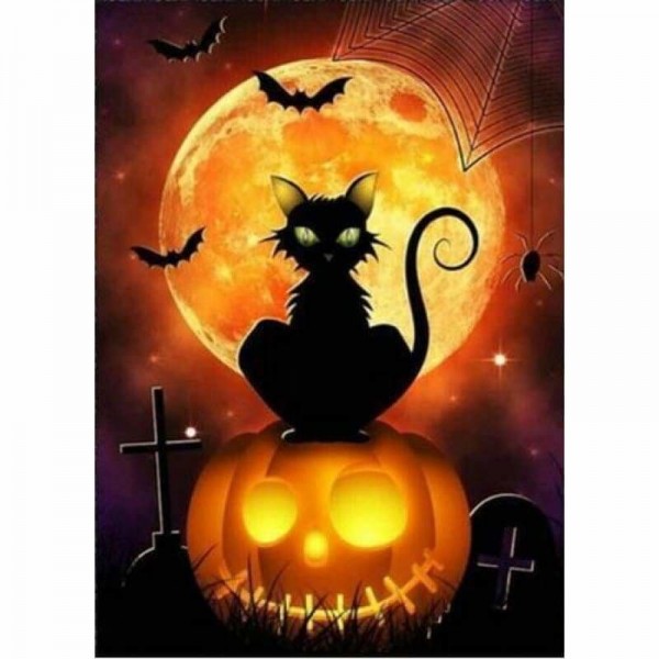 Volledige boor - 5D DIY Diamond Painting Kits Halloween Moon Cat Pumpkin