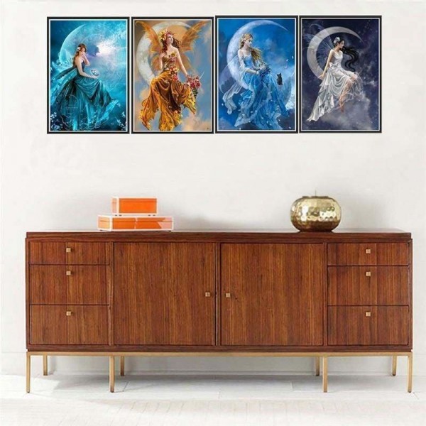 Volledige boor - 5D DIY Diamond Painting Kits Meisje en haar kat bij de maan