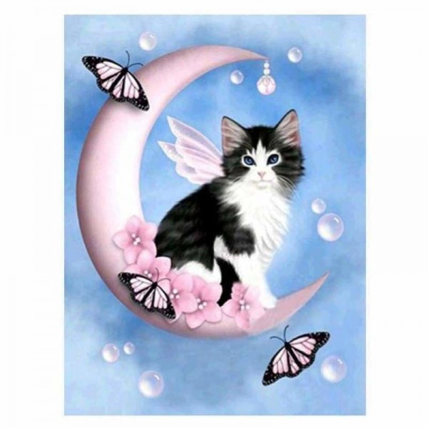 Volledige boor - 5D DIY Diamond Painting Kits Cartoon Cat Elf on the Moon