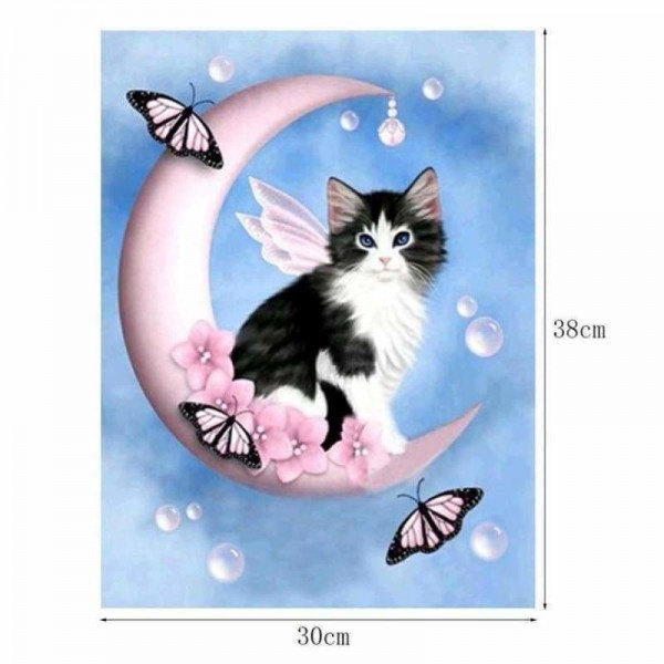 Volledige boor - 5D DIY Diamond Painting Kits Cartoon Cat Elf on the Moon