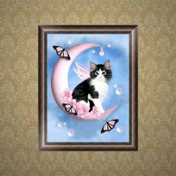 Volledige boor - 5D DIY Diamond Painting Kits Cartoon Cat Elf on the Moon