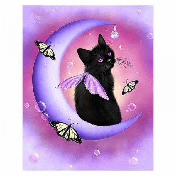 Volledige boor - 5D DIY Diamond Painting Kits Cartoon Cat Elf On the Moon