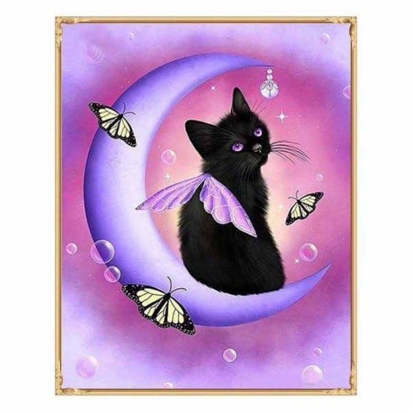 Volledige boor - 5D DIY Diamond Painting Kits Cartoon Cat Elf On the Moon