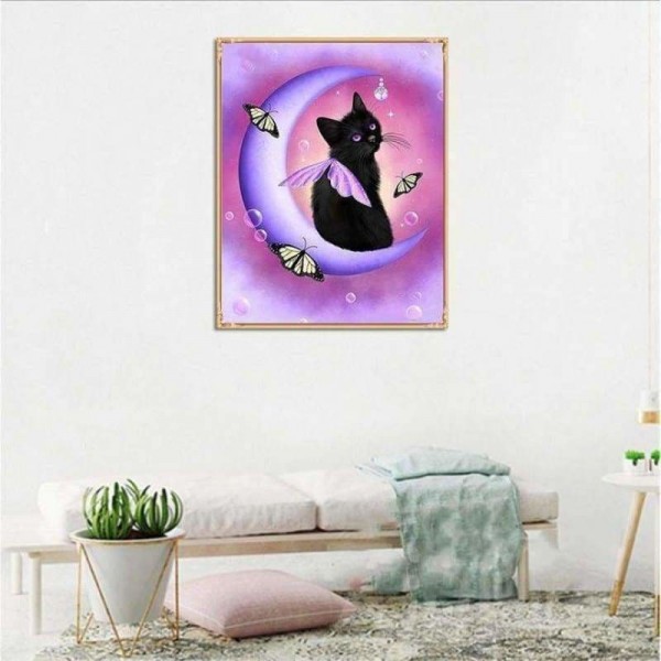 Volledige boor - 5D DIY Diamond Painting Kits Cartoon Cat Elf On the Moon