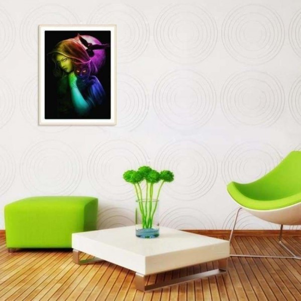 Volledige boor - 5D Diamond Painting Kits Moon Night Beauty and Cat