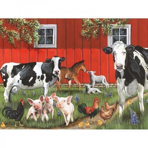 Volledige boor - 5D DIY Diamond Painting Kits Leuke boerderij Happy Animal Cow