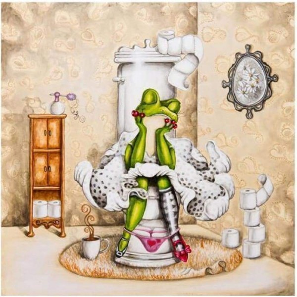 Volledige boor - 5D DIY Diamond Painting Kits Cartoon Funny Toilet Frog