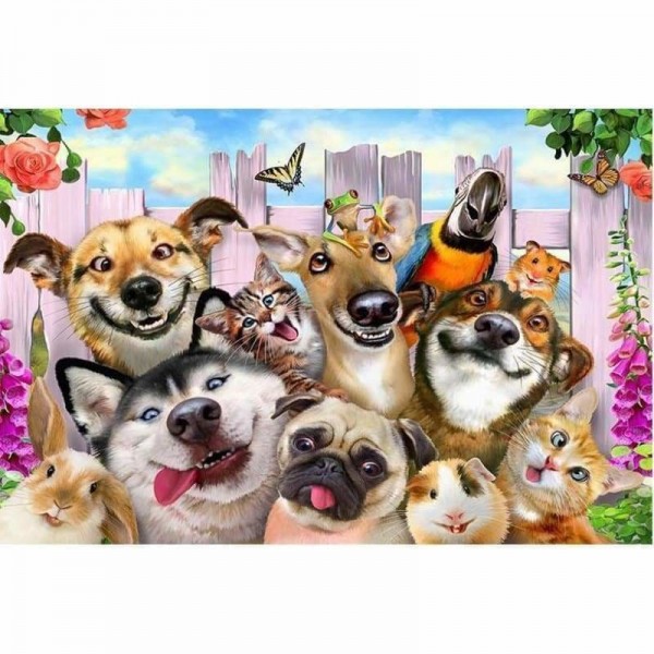 Volledige boor - 5D DIY Diamond Painting Kits Funny Happy Dog Family