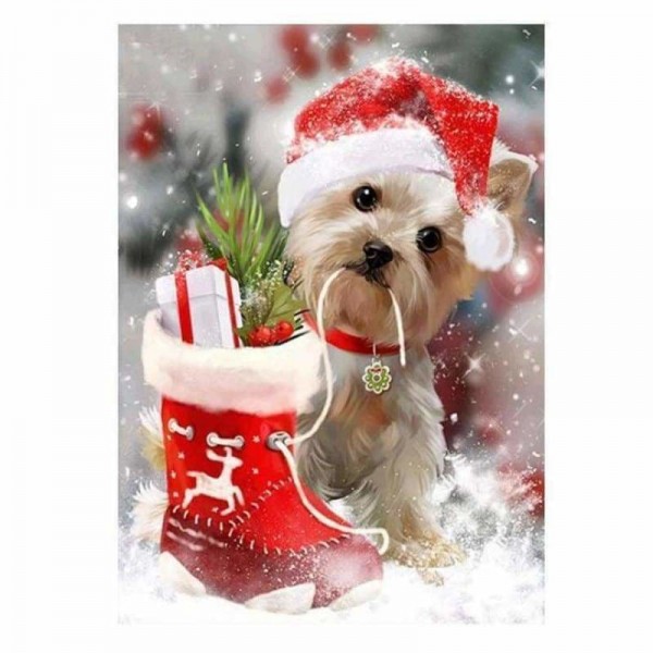 Volledige boor - 5D Diamond Painting Kits Cute Dog Christmas
