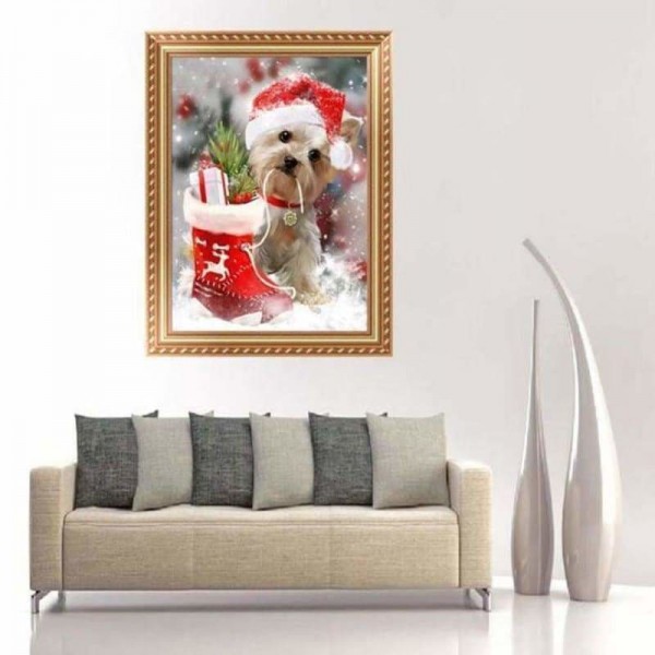 Volledige boor - 5D Diamond Painting Kits Cute Dog Christmas