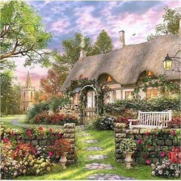 Volledige boor - 5D DIY Diamond Painting Kits Spring Dream Landscape Cottage Picture