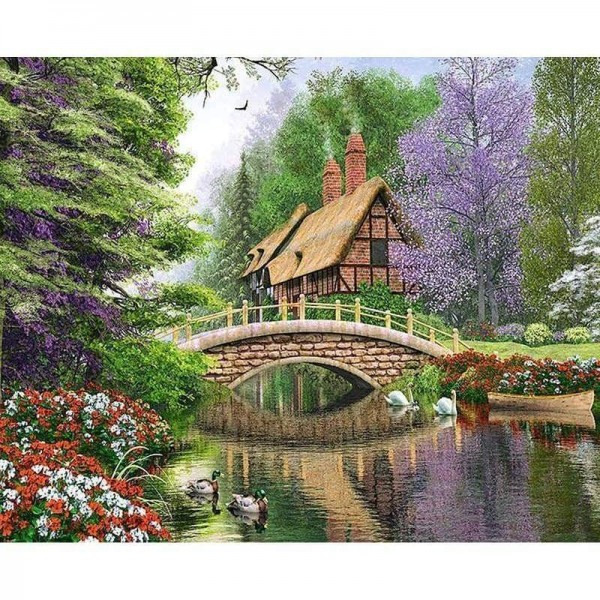 Volledige boor - 5D DIY Diamond Painting Kits Beautiful Bridge Cottage Scenery
