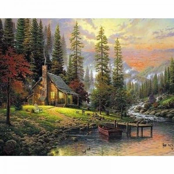 Autumn River Cottage - Diamant schilderij vol boor Drill