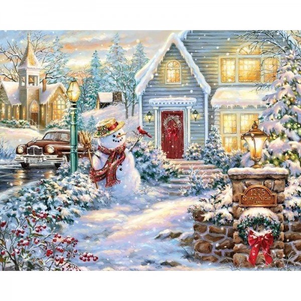 Volledige boor - 5D DIY Diamond Painting Kits Cartoon Christmas Snowman Cottage