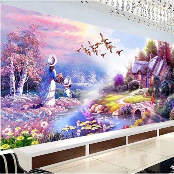 Volledige boor - 5D DIY Diamond Painting Kits Purple Garden Cottages