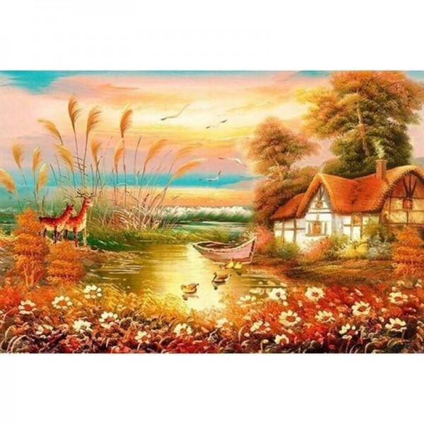 Volledige boor - 5D DIY Diamond Painting Kits Winterlandschap Cottage