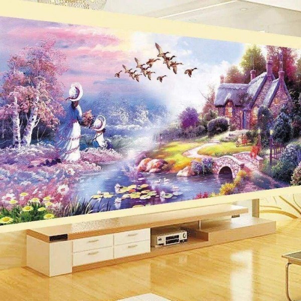Volledige boor - 5D DIY Diamond Painting Kits Purple Garden Cottages