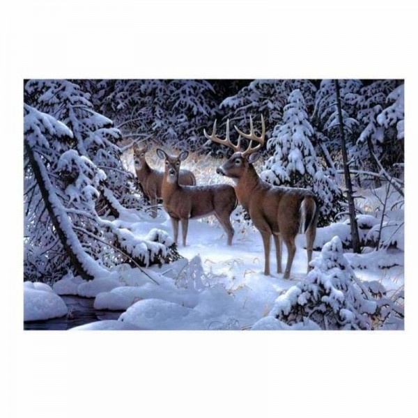 Volledige boor - 5D DIY Diamond Painting Kits Winter Snow Woods Herd Herd