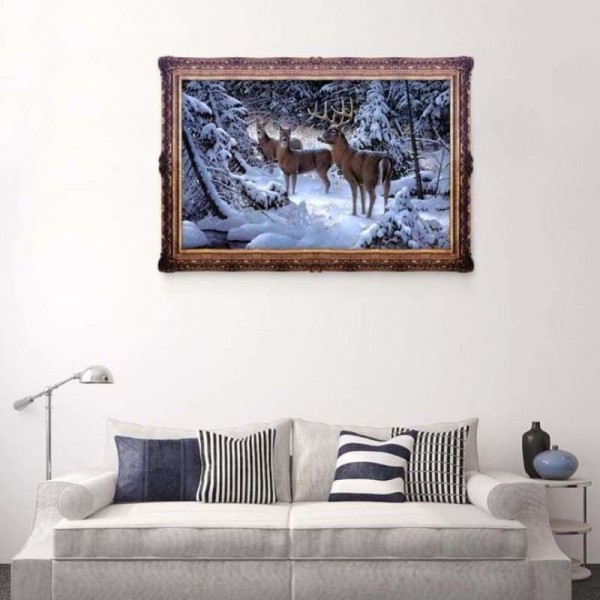 Volledige boor - 5D DIY Diamond Painting Kits Winter Snow Woods Herd Herd