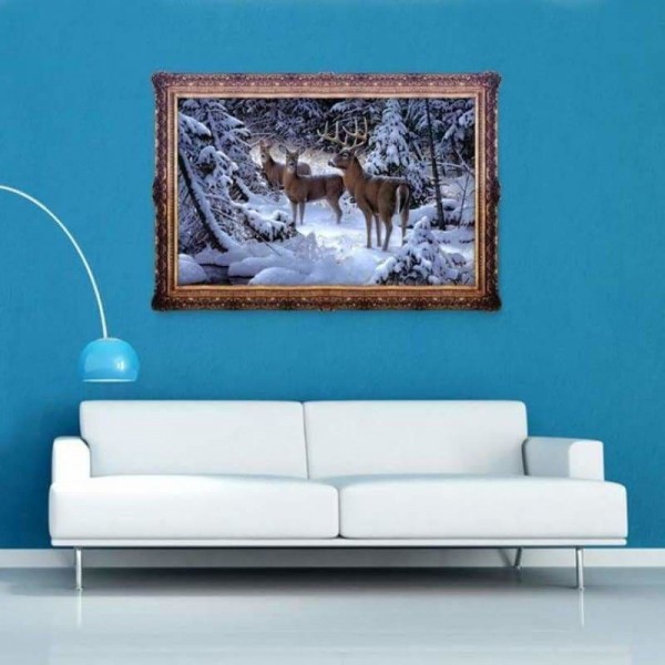 Volledige boor - 5D DIY Diamond Painting Kits Winter Snow Woods Herd Herd