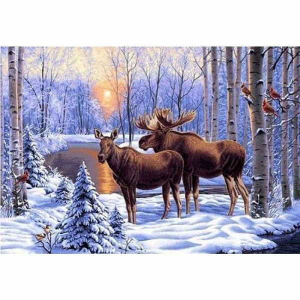 Volledige boor - 5D DIY Diamond Painting Kits Sunset Snow Deer