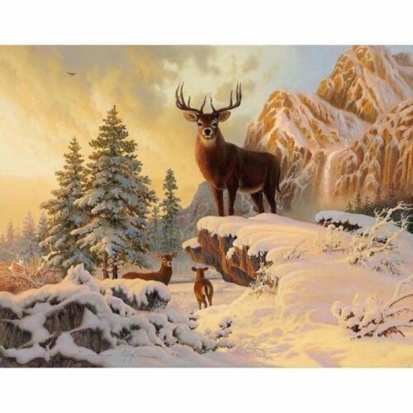 Volledige boor - 5D DIY Diamond Painting Kits Winter Animal Deer Family