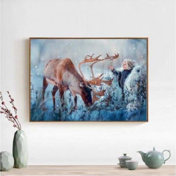 Volledige boor - 5D DIY Diamond Painting Kits Winter Snow Deer AF9143