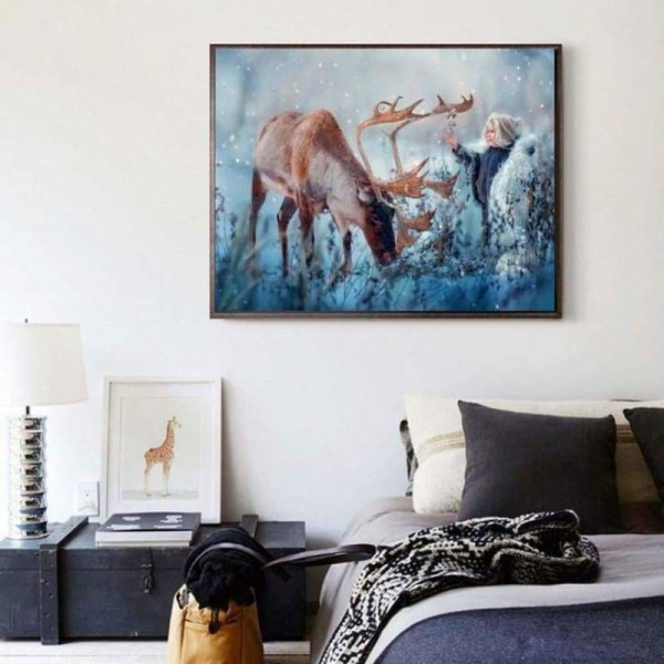 Volledige boor - 5D DIY Diamond Painting Kits Winter Snow Deer AF9143