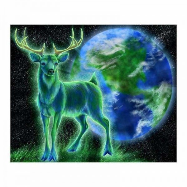 Volledige boor - 5D DIY Diamond Painting Kits Fantasy Green and Blue Deer Earth