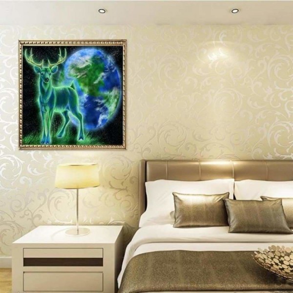 Volledige boor - 5D DIY Diamond Painting Kits Fantasy Green and Blue Deer Earth