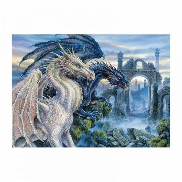 Volledige boor - 5D DIY Diamond Painting Kits Fantasy Blue White and Blue Dragons Lover
