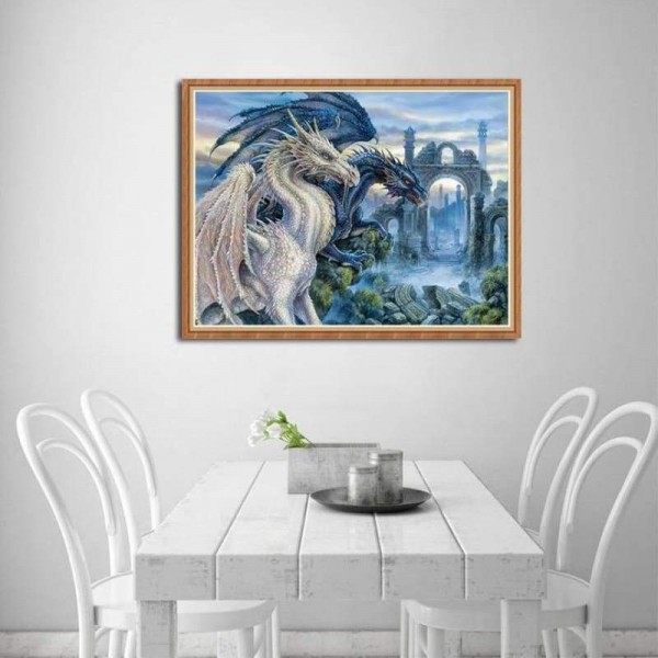 Volledige boor - 5D DIY Diamond Painting Kits Fantasy Blue White and Blue Dragons Lover