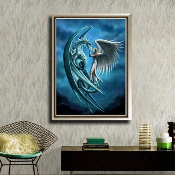 Volledige boor - 5D DIY Diamond Painting Kits Fantasy Blue Dragon Elf