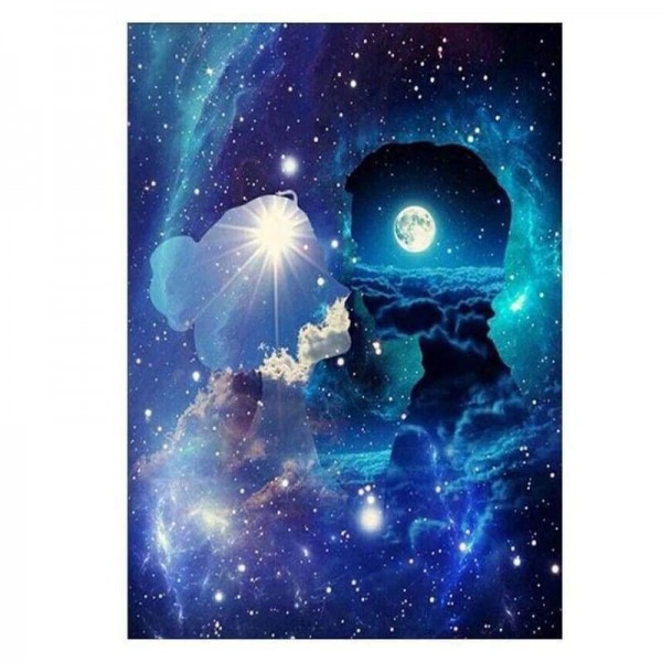 Volledige boor - 5D DIY Diamond Painting Kits Fantasy Colorful Starry Moon Sky Kussend paar