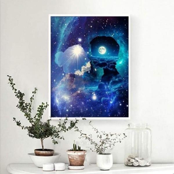 Volledige boor - 5D DIY Diamond Painting Kits Fantasy Colorful Starry Moon Sky Kussend paar