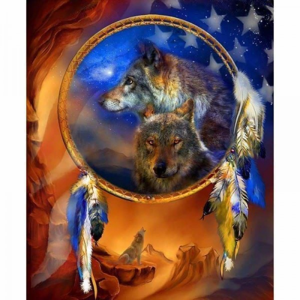 Volledige boor - 5D DIY Diamond Painting Kits Wolf Dream Catcher Picture