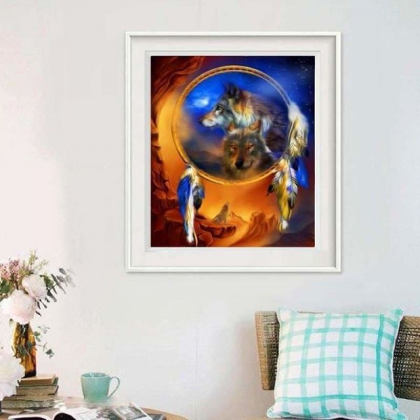 Volledige boor - 5D DIY Diamond Painting Kits Wolf Dream Catcher Picture