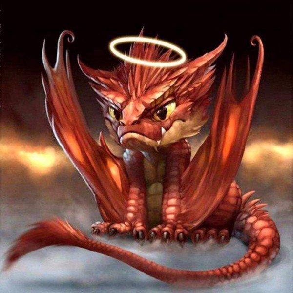 Volledige boor - 5D DIY Diamond Painting Kits Cartoon Animal Cute Red Dragon Angel