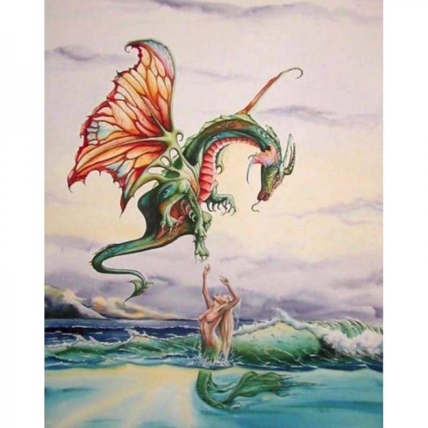 Volledige boor - 5D DIY Diamond Painting Kits Cartoon Flying Dragon Meimaid in the Sea
