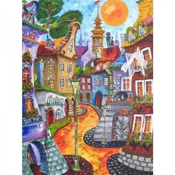 Volledige boor - 5D DIY Diamond Painting Kits Cartoon Town Stress