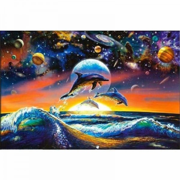 Dolfijnen en planeten - volledige boor diamant schilderij