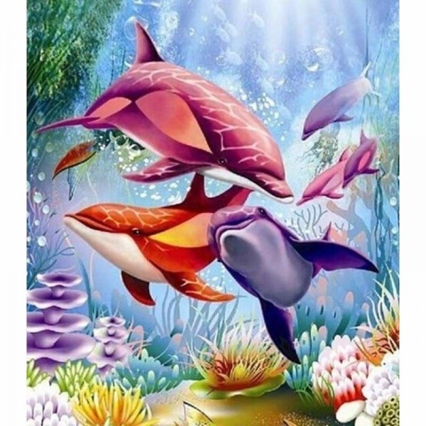 Kleurrijke dolfijnen - volledige boor diamant schilderij